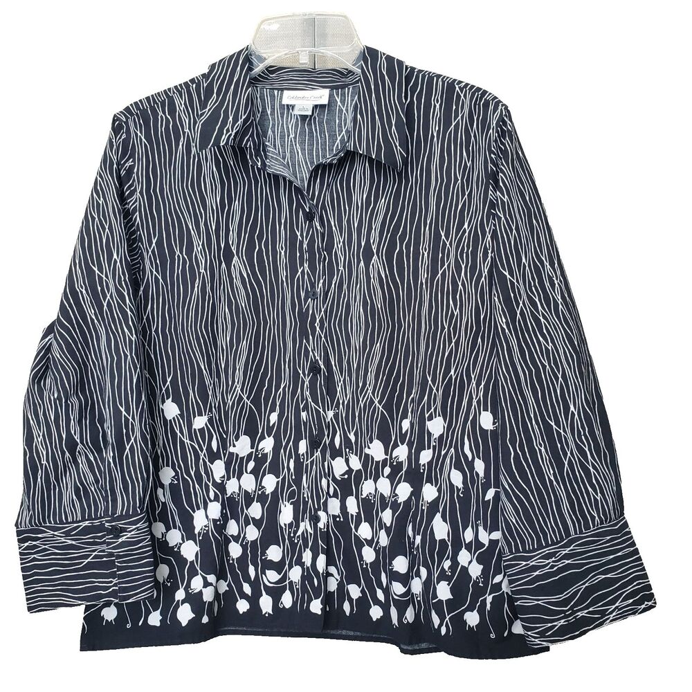 Coldwater Creek 100% Cotton Floral Print Long Sleeve Button-Up Shirt Size Large